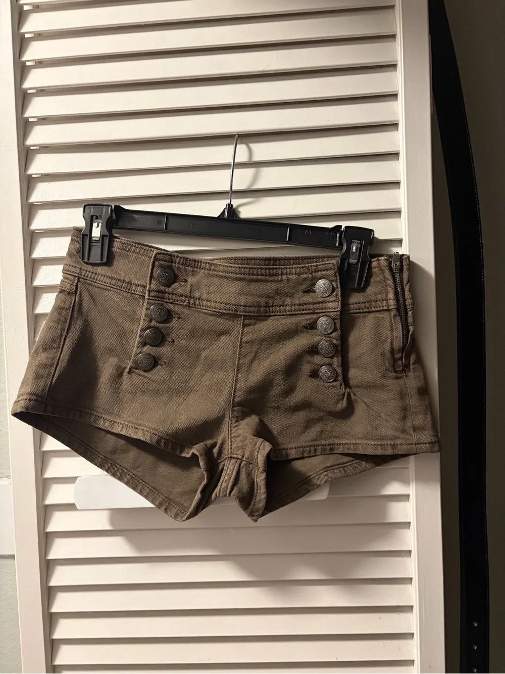 Bershka Olive Brown High-Rise Button-Front Jean Shorts